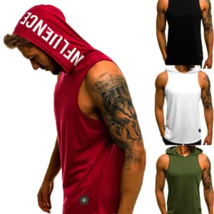 Moda verão dos homens sem mangas camisetas do moletom com capuz do músculo mol